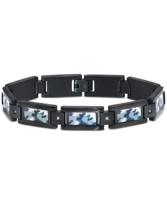 Men's Diamond Accent Camo Carbon Fiber Link Bracelet in Black Ion-Plated Stainless Steel