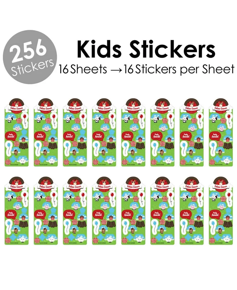 Farm Animals - Barnyard Party Favor Kids Stickers - 16 Sheets - 256 Stickers