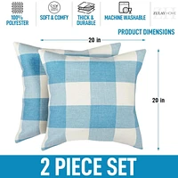 Zulay Kitchen Pack of 2 Buffalo Plaid Throw Pillow Covers (Sky Blue & White)