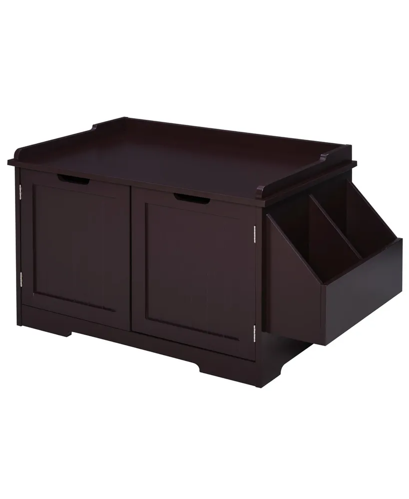 PawHut Wood Kitty Washroom Home with Tabletop and Storage Rack