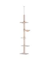 PawHut Height Adjustable Cat Activity Tower 3 Sisal Scratching Areas, Beige