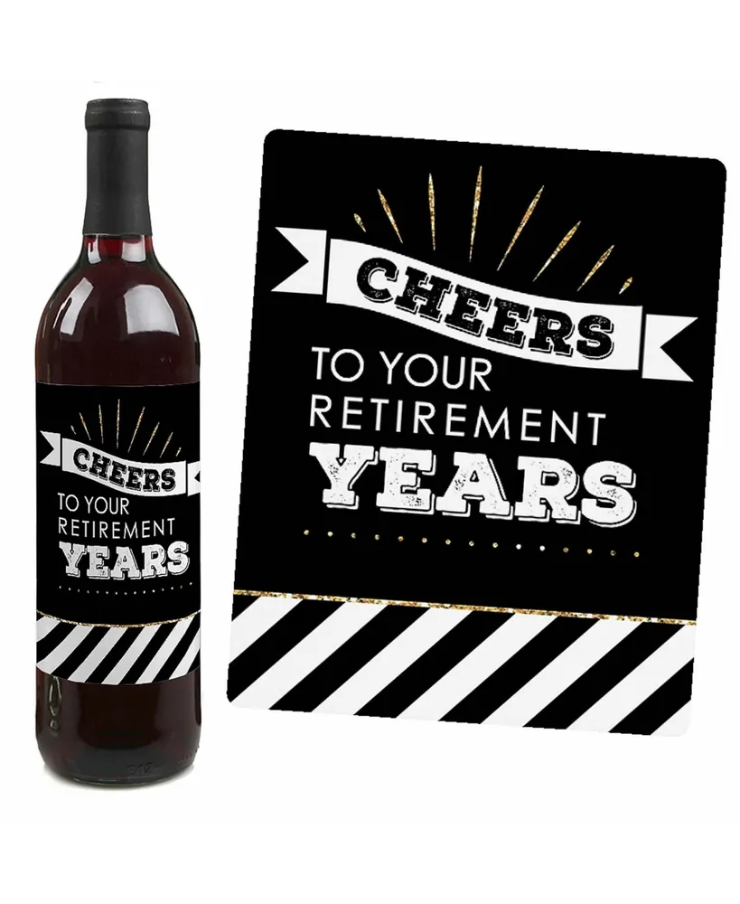 Big Dot of Happiness Happy Retirement - Retirement Party Decor - Wine Bottle Label Stickers - 4 Ct