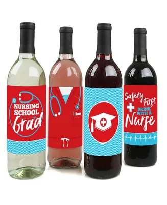 Nurse Graduation - Medical Nursing Party Decor - Wine Bottle Label Stickers 4 Ct
