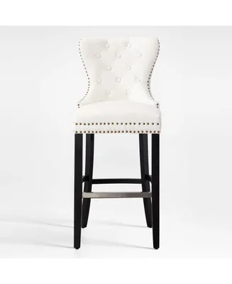 WestinTrends Tufted Upholstered Velvet Bar Stool with Metal Footrest