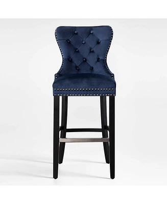 WestinTrends Tufted Upholstered Velvet Bar Stool with Metal Footrest