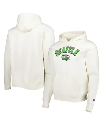 Men's New Era Cream Seattle Seahawks Sideline Chrome Pullover Hoodie