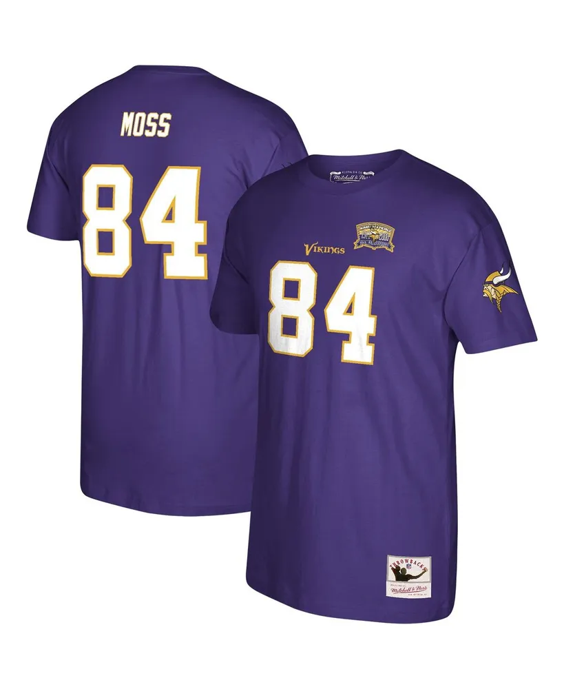 Men's Mitchell & Ness Randy Moss Purple Minnesota Vikings 40th Anniversary Retired Player Name and Number T-shirt