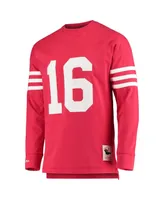 Men's Mitchell & Ness Joe Montana Scarlet San Francisco 49ers Throwback Retired Player Name and Number Long Sleeve Top