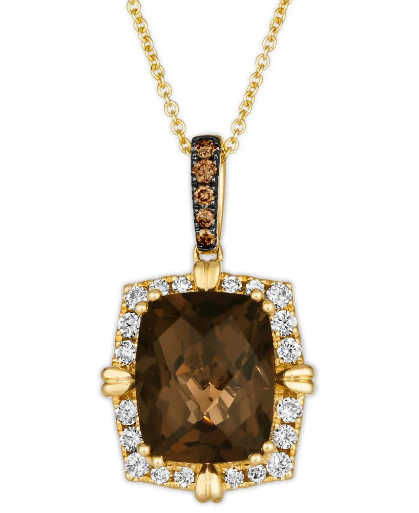 Le Vian Chocolate Quartz (4 ct. t.w.) & Diamond (1/3 ct. t.w.) Adjustable  20 Pendant Necklace in 14k Gold