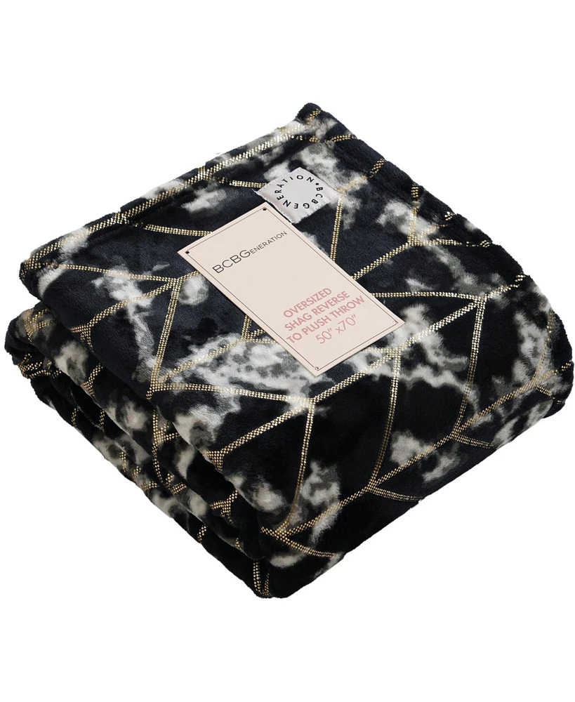 BCBgeneration Marble Foil Printed Plush Throw Blanket, 50" x 70", Exclusively at Macy's - with Gold