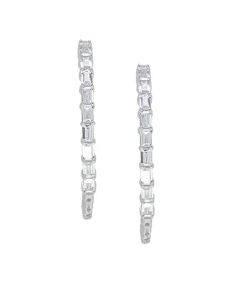 Macy's Fine Silver Plated Cubic Zirconia Baguette and Round inside and Out Hoop Earrings