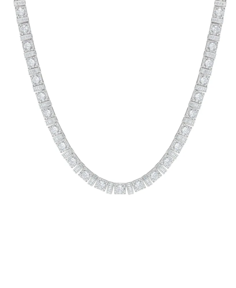 Macy's Fine Silver Plated Cubic Zirconia and Baguette Link Necklace