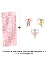 Let's Be Fairies - Fairy Garden Party Striped Paper Decorative Straws - 24 Ct