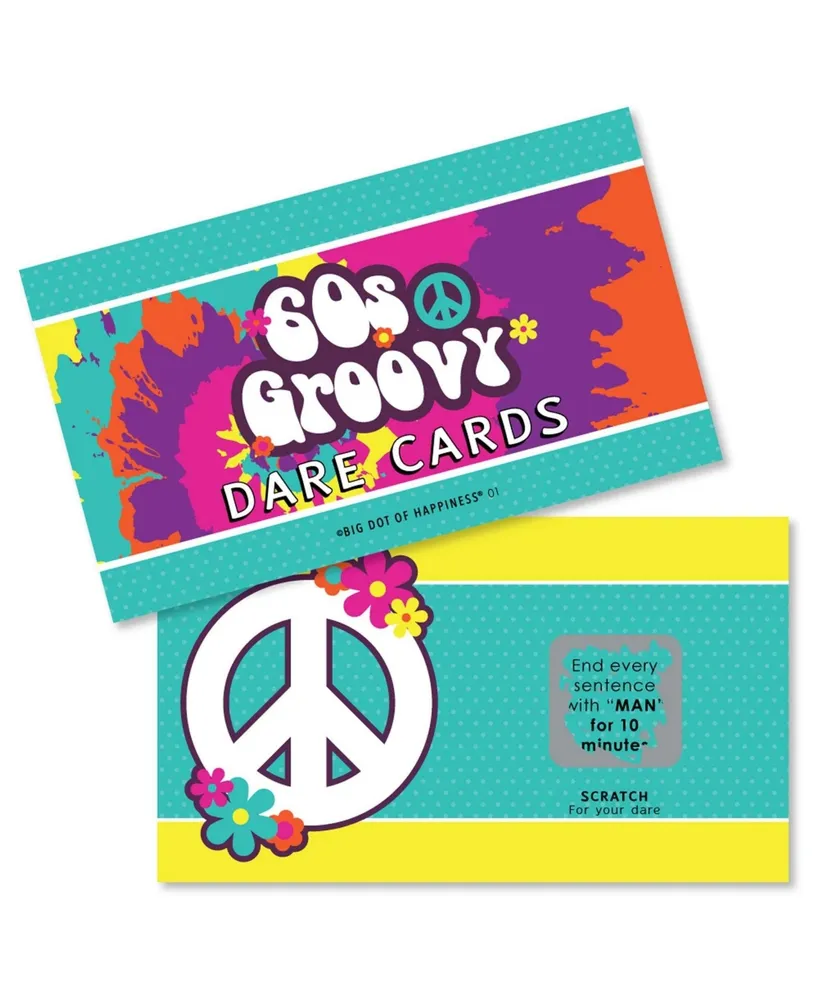 60's Hippie - 1960s Groovy Party Game Scratch Off Dare Cards - 22 Count
