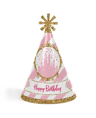 Little Princess Crown - Cone Pink & Gold Princess Happy Birthday Party Hats 8 Ct
