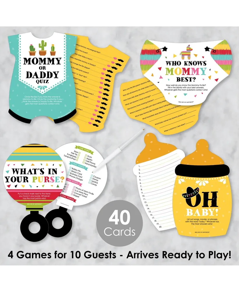 Let's Fiesta - 4 Baby Shower Games - 10 Cards Each - Gamerific Bundle
