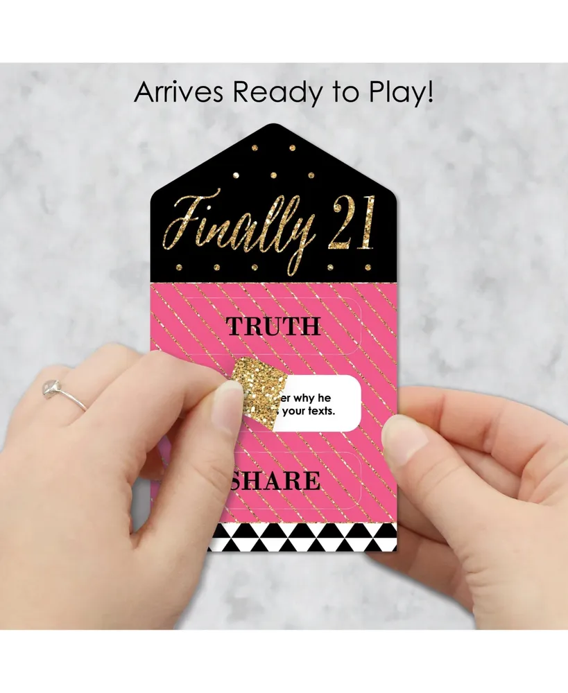 Finally 21 Girl - Birthday Party Game Cards - Truth, Dare, Share Pull Tabs 12 Ct