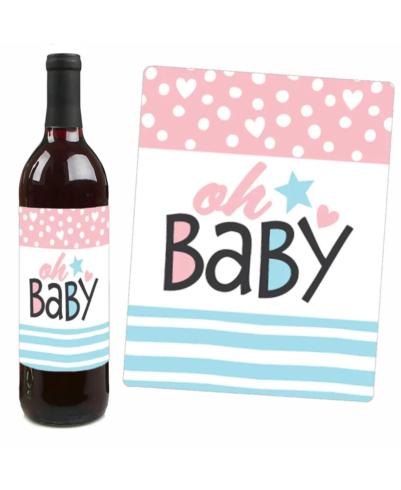 Baby Gender Reveal - Party Decorations - Wine Bottle Label Stickers - Set of 4