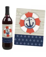 Ahoy - Nautical - Party Decor - Wine Bottle Label Stickers - 4 Ct