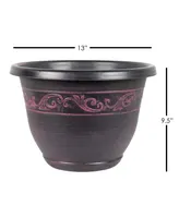 Garden Elements Outdoor Tulip Banded Plastic Planter Plum 13 Inches