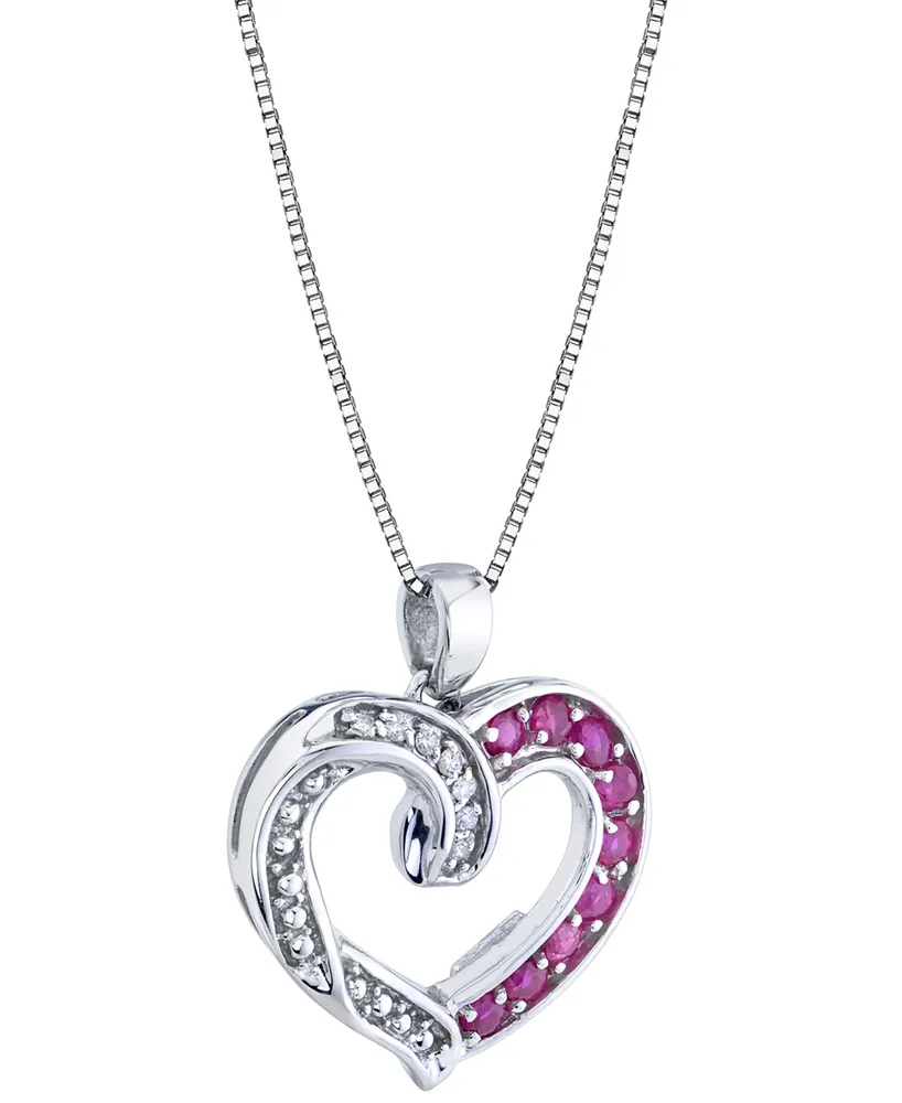 Ruby (3/4 ct. t.w.) & Diamond (1/20 ct. t.w.) Open Heart 18" Pendant Necklace in Sterling Silver