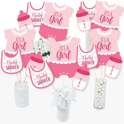 It's a Girl - Pink Baby Shower Centerpiece Sticks - Table Toppers - Set of 15