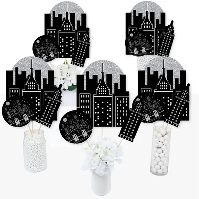 Nighttime City Skyline - New York Party Centerpiece Sticks - Table Toppers 15 Ct