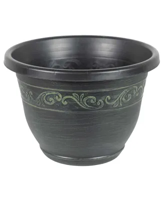 Garden Elements Outdoor Tulip Banded Plastic Planter Green 13 Inches