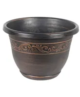 Garden Elements Outdoor Tulip Banded Plastic Planter Bronze 13 Inches