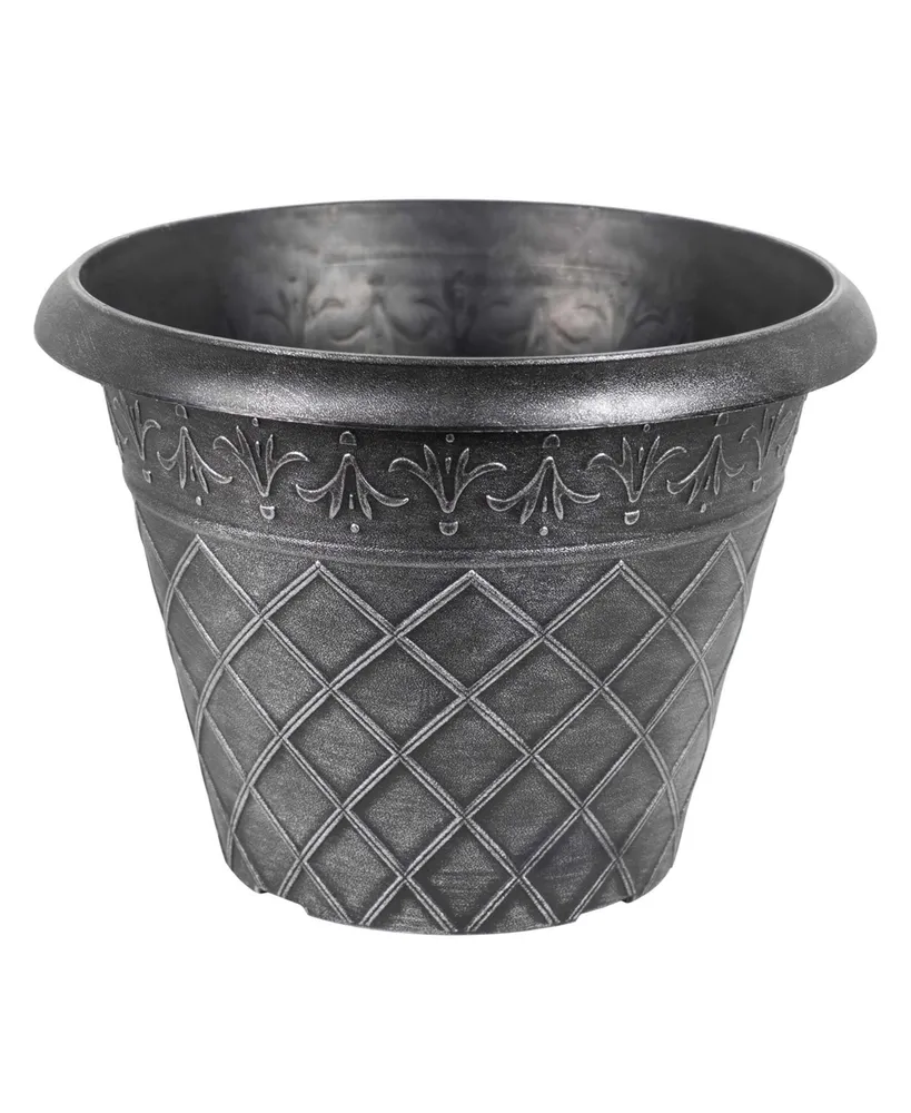 Garden Elements Outdoor Diamond Banded Plastic Planter Silver 14.75 Inches