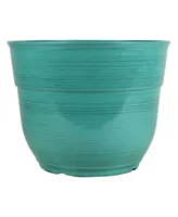 Garden Elements Glazed Brushed Happy Large Plastic Planter Dark Aqua 15 Inch