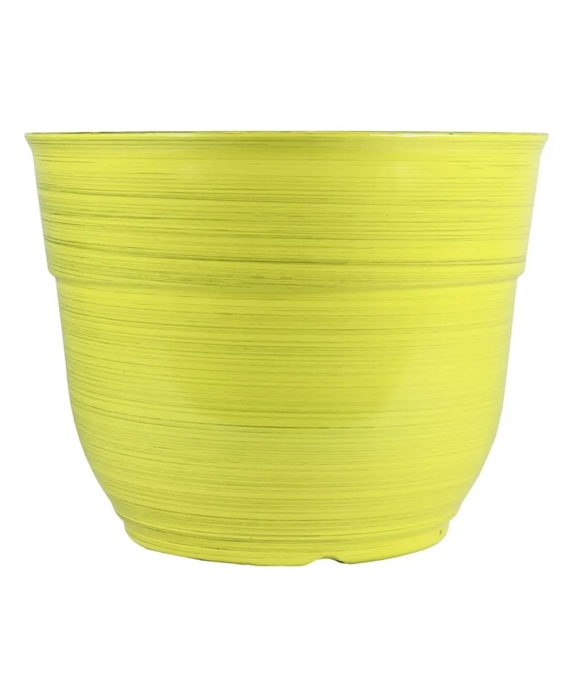 Garden Elements Glazed Brushed Happy Large Plastic Planter Bright Yellow 15 Inches