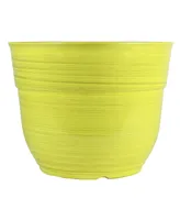 Garden Elements Glazed Brushed Happy Large Plastic Planter Bright Yellow 15 Inches