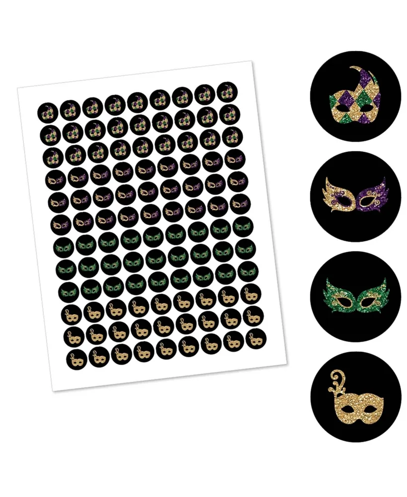 Mardi Gras - Masquerade Party - Round Candy Sticker Favors (1 sheet of 108)