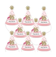 Sweet 16 - Mini Cone 16th Birthday Party Hats - Small Party Hats - Set of 8