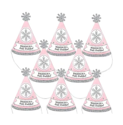 Pink Winter Wonderland - Mini Cone Snowflake Party Hats - Small Party Hats 8 Ct