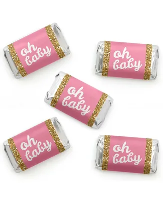 Hello Little One Pink & Gold Mini Candy Bar Wrapper Stickers Small Favors 40 Ct