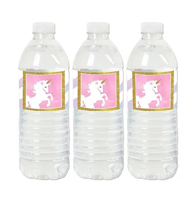 Rainbow Unicorn - Magical Unicorn Party Water Bottle Sticker Labels - 20 Ct