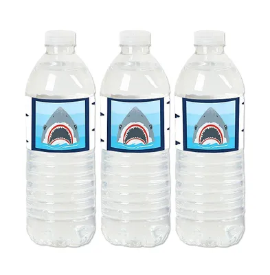 Shark Zone - Birthday Party Water Bottle Sticker Labels - 20 Ct