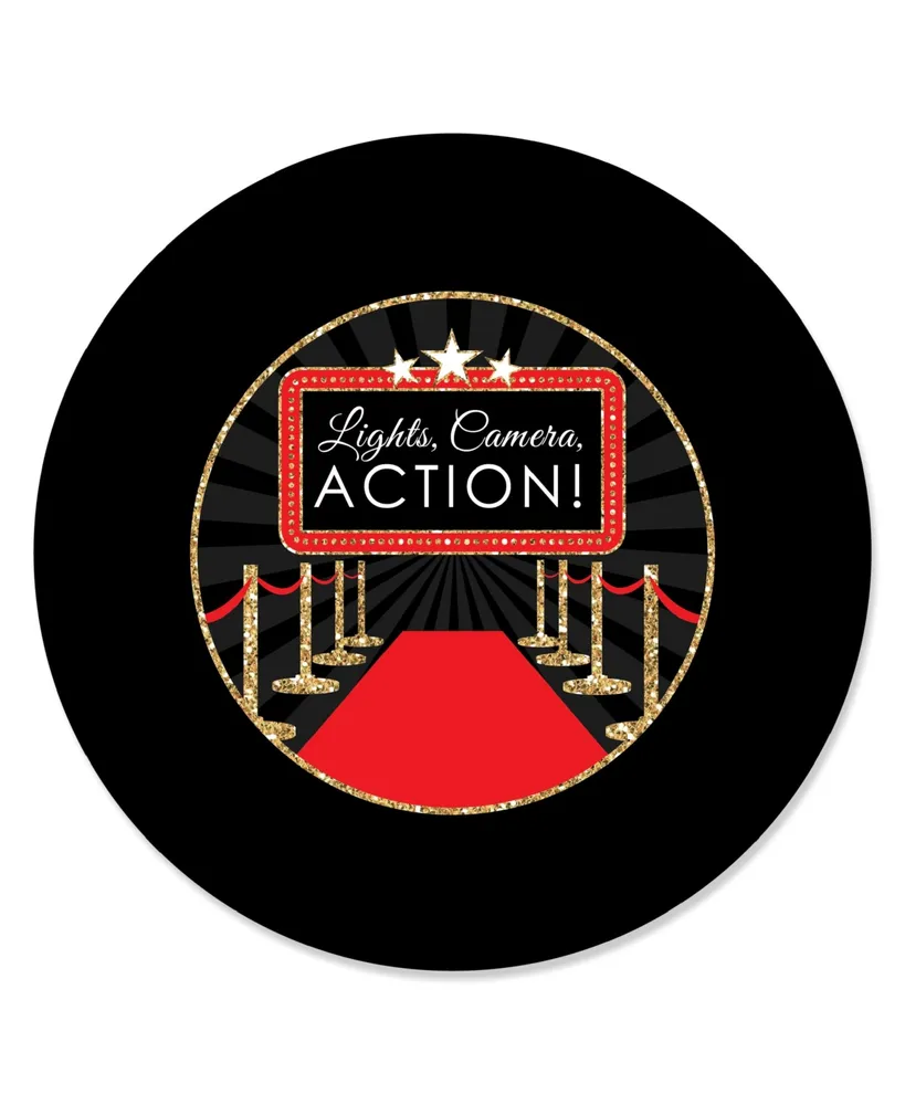 Red Carpet Hollywood - Movie Night Party Circle Sticker Labels - 24 Count