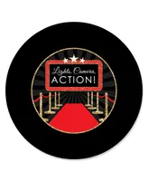 Red Carpet Hollywood - Movie Night Party Circle Sticker Labels - 24 Count