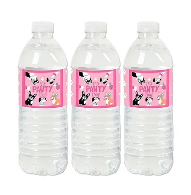 Pawty Like a Puppy Girl - Pink Dog Party Water Bottle Sticker Labels - 20 Ct