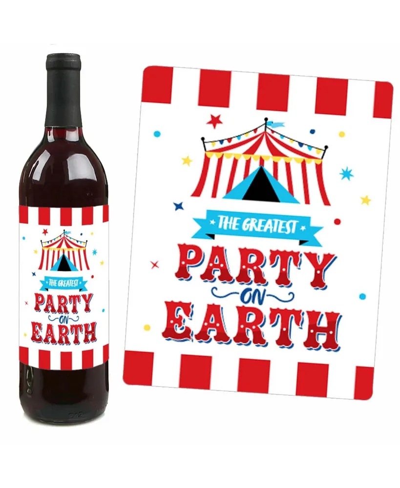 Carnival - Step Right Up Circus - Party Decor - Wine Bottle Label Stickers 4 Ct - Assorted Pre