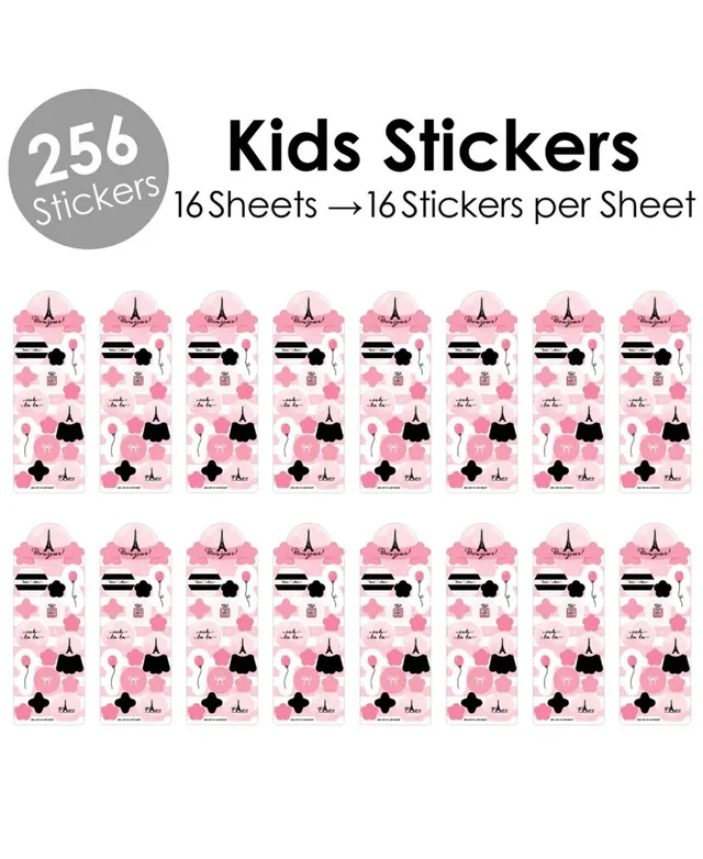 Big Dot of Happiness - Paris, Ooh La La - Paris Themed Birthday Party Favor Kids Stickers - 16 Sheets - 256 Stickers