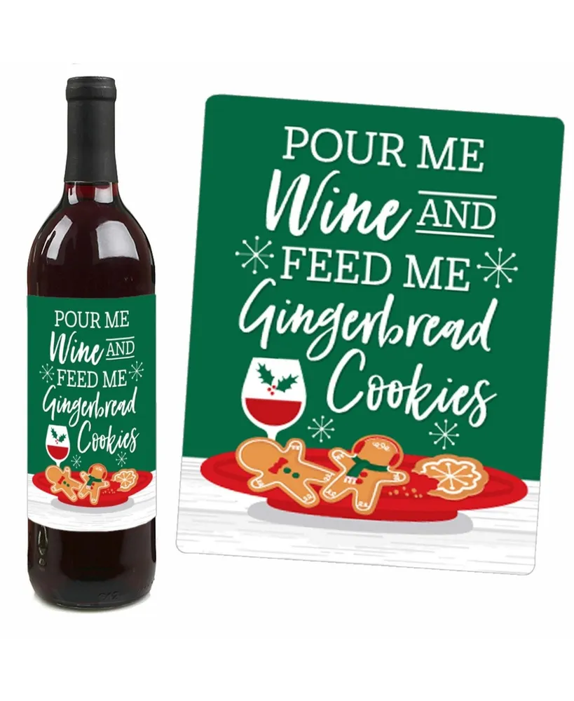 Gingerbread Christmas - Holiday Party Decor Wine Bottle Label Stickers - 4 Ct - Assorted Pre