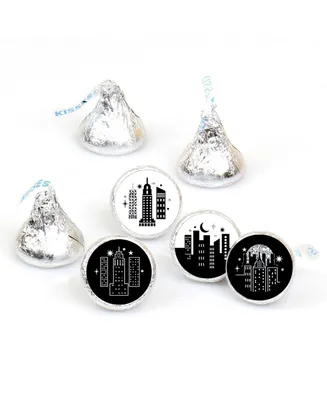 Nighttime City Skyline New York Party Round Candy Sticker Favors 1 sheet of 108