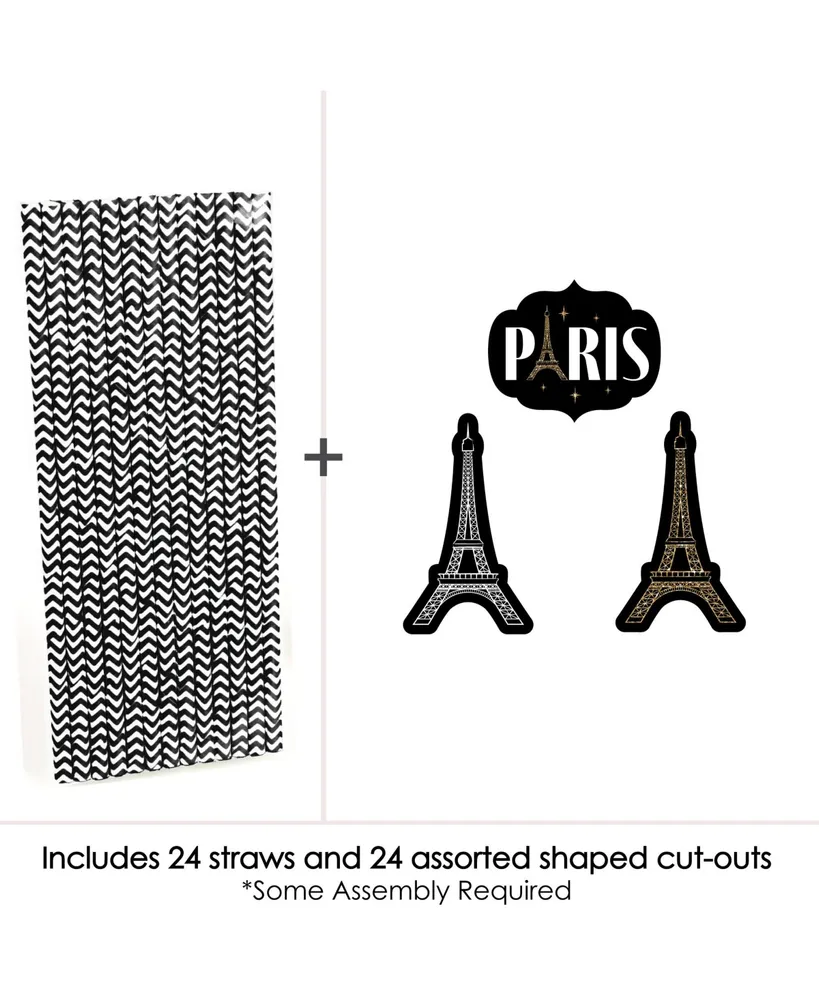 Stars Over Paris - Parisian Themed Party Striped Paper Decorative Straws - 24 Ct