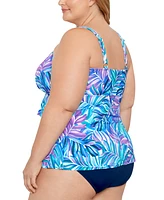 Swim Solutions Plus Tummy Control Printed Fauxkini One-Piece Swimsuit, Created for Macy's