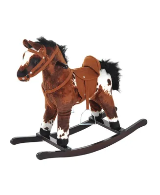 Qaba Kids Toy Rocking Horse Wood Plush Pony w/Neigh Sound