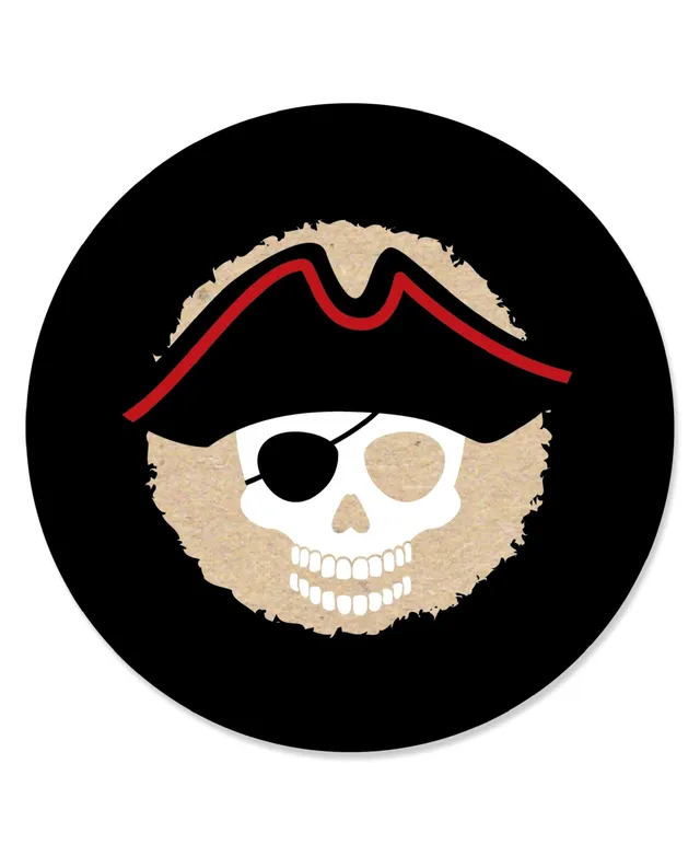 Big Dot of Happiness Pirate Ship Adventures - Skull Birthday Party Circle  Sticker Labels - 24 Count